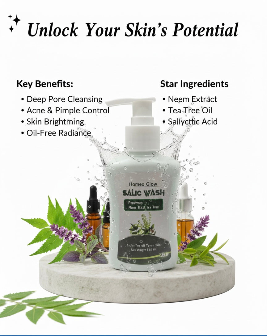 SGF Homeo Glow
SALIC WASH
PURIFYING
NEEM TULSI TEA TREE